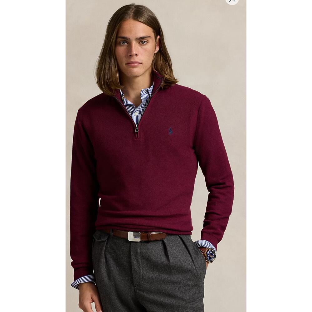 Polo Ralph Lauren‎ Luxury Jersey Quarter-Zip Pullover Burgundy Size XL